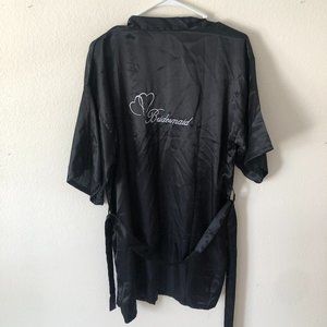 🌞 Bridesmaid Silk Robe Black Embroidered Size Medium